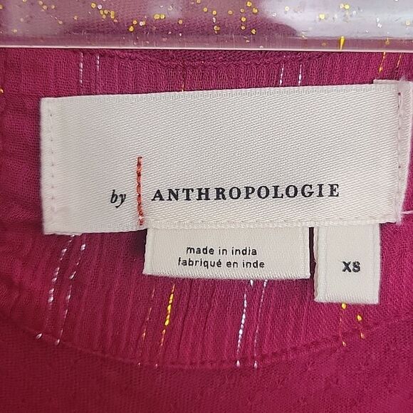 By Anthropolgie Caroline Raspberry Babydoll Blouse Ruffled Flounce sleev… - Picture 6 of 14